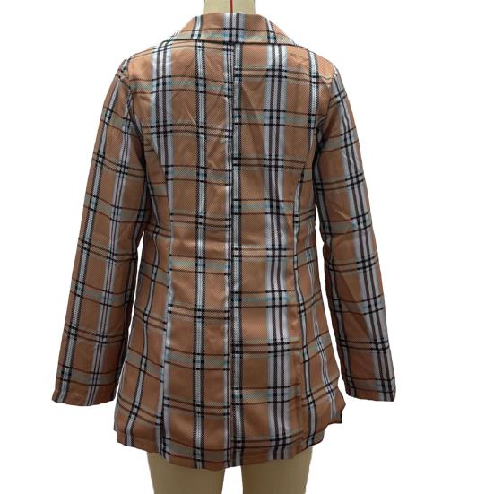 Women Suit Coat Lapel Long Sleeve Open Front Suit Jacket with Pockets Plaid Print