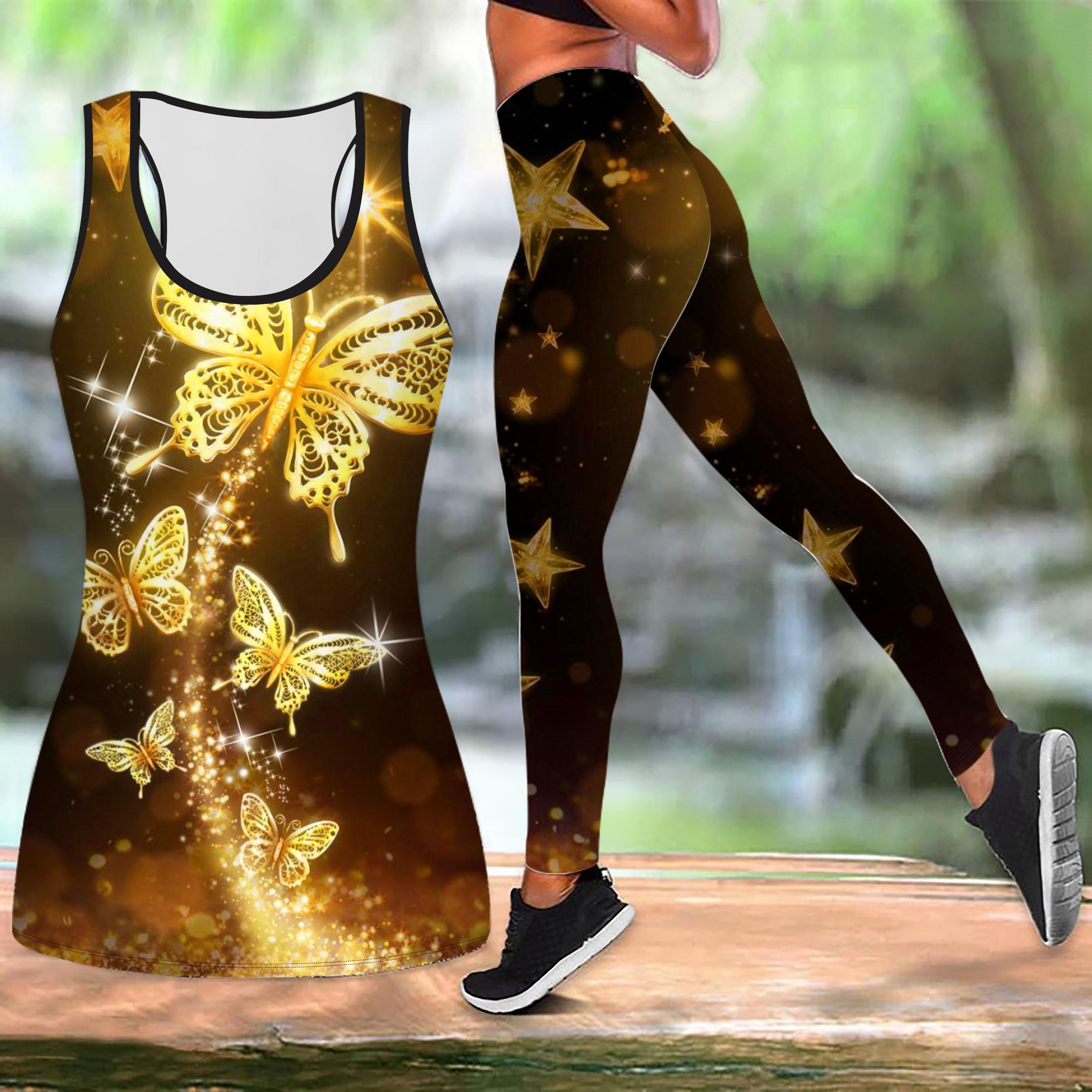 

Красочный ажурный принт в виде бабочек, йога-костюм для женщин, модные леггинсы для тренировок, фитнес-спортивный повседневный комплект для йоги, спортивный костюм 8XL