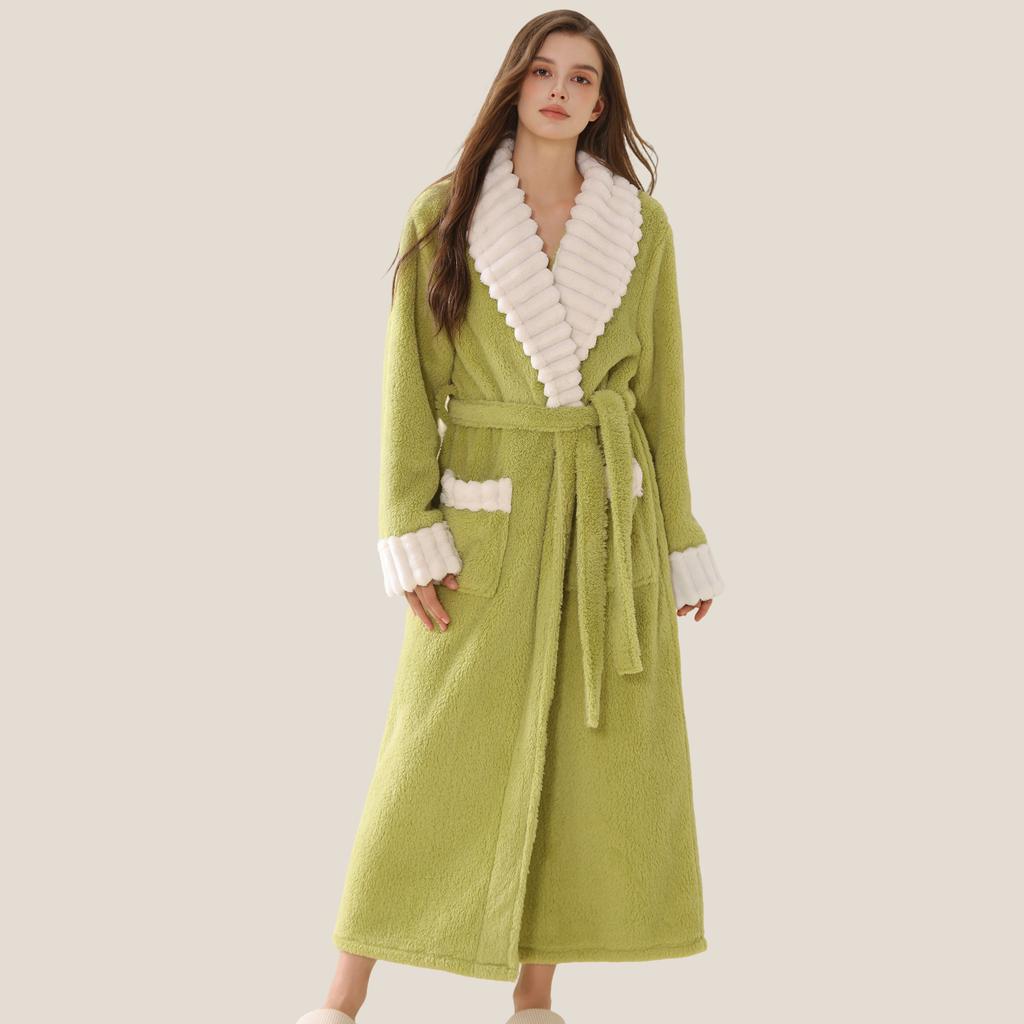 Women's Autumn and Winter Long Bathrobe Plus Velvet Thick Warm Home Wear