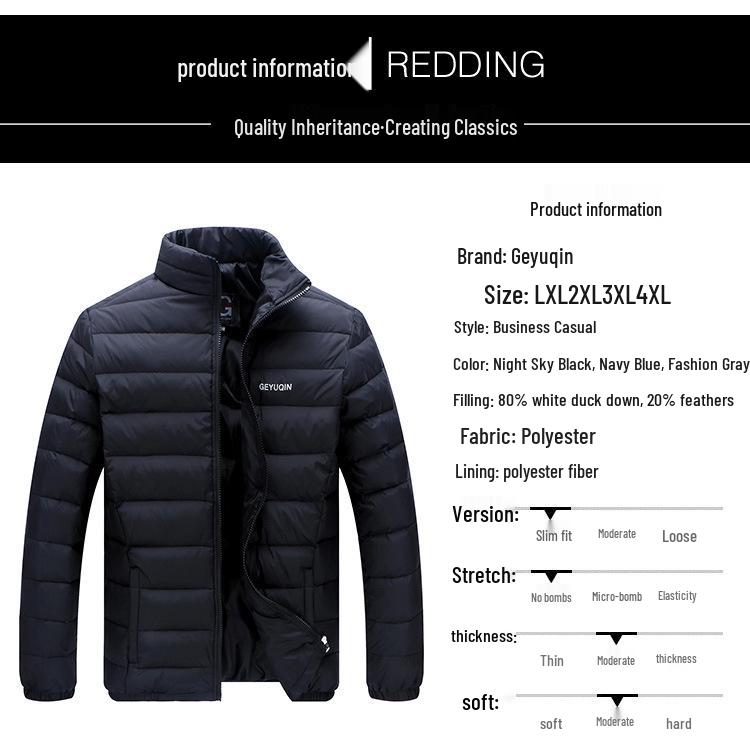 Pánská lehká krátká péřová bunda pro střední věk a starší - Hrubá, hřejivá, ležérní zimní bunda