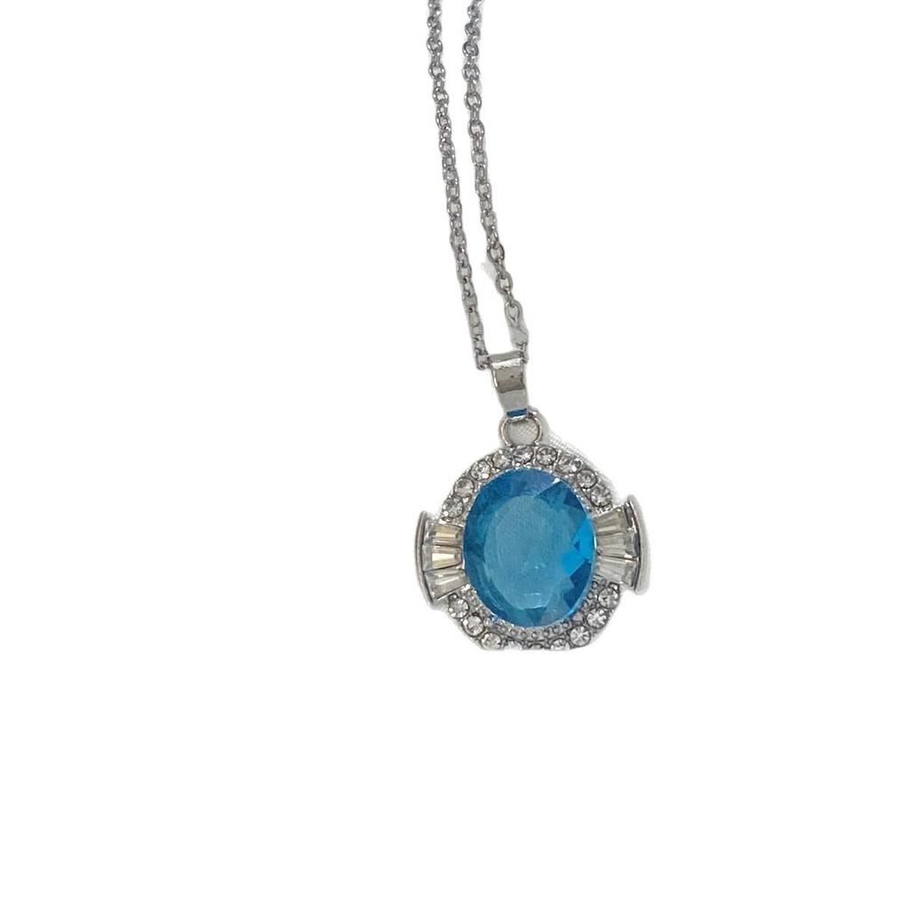 High-End Imitation Topaz Moissanite Blue Pendant with Water Wave Chain - Unisex Alloy Design