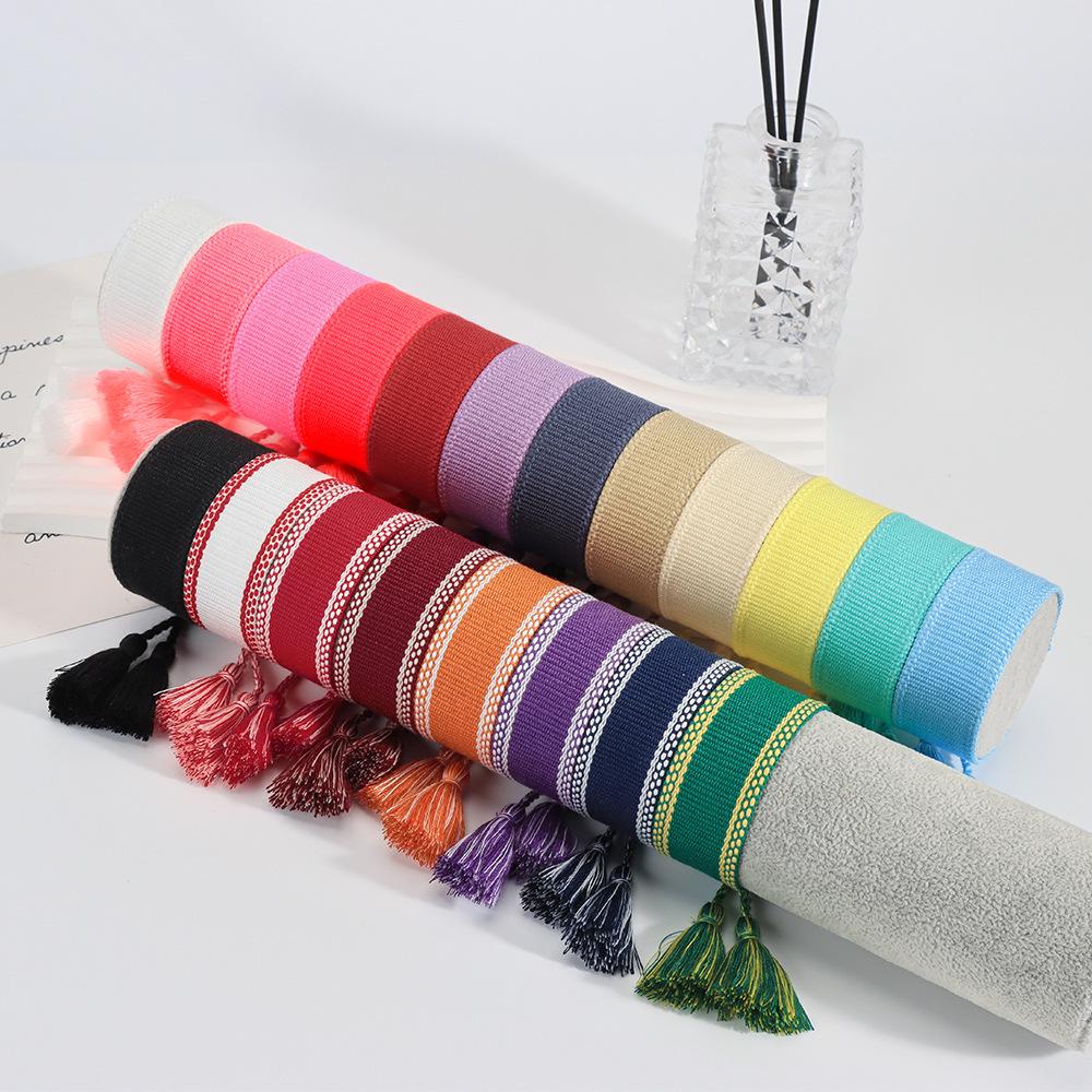 Adjustable European & American Fashion Embroidered Polyester-Cotton Tassel Bracelet with Customizable Logo