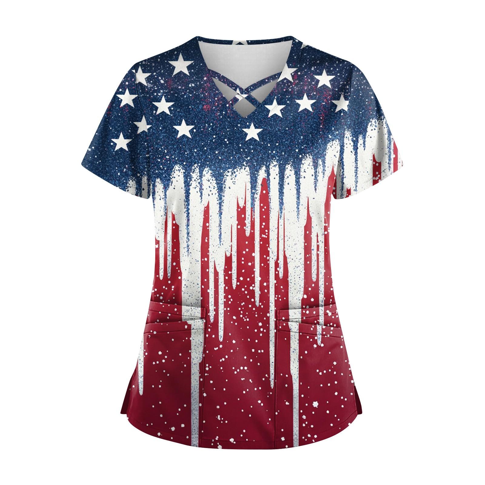 

Женский топ с коротким рукавом и V-образным вырезом, принтом и карманом Dry-nurse M