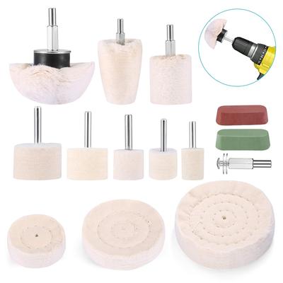 Car Polishing Pads for Drill, 14 PCS Buffing Pad Polishing Wheel Mop Kits with 2 PCS Rouge Compound, Cone/Column/Mushroom/T-Shaped Wheel Grinding Hea