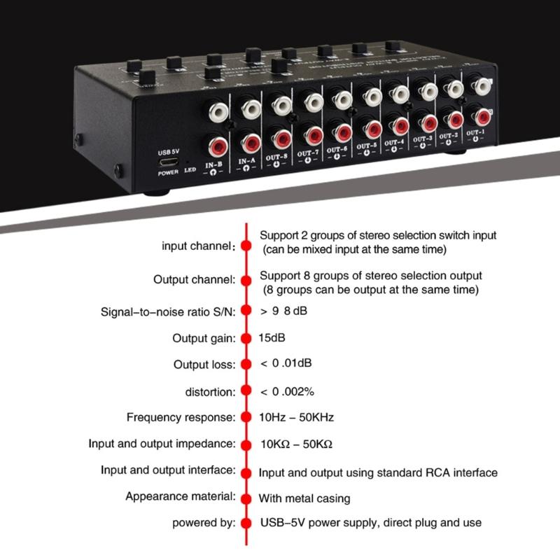 2 In 8 Out Sound Signal Selection Switcher Switching Distributor Support 2 Set Mixing Input 8 Set Simultaneous Output