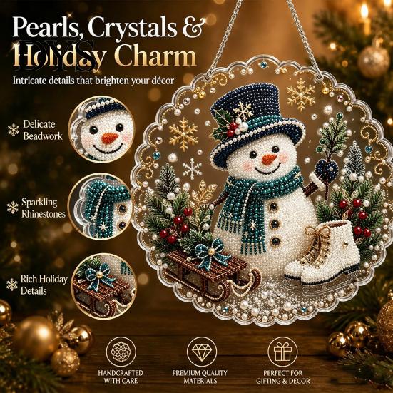 Faux Pearl Art Kits for Adults Christmas Ornament DIY Kit, Hanging Angel Santa Suncatcher, 3D Window Sparkling Sun Catcher Craft Kit Adults,