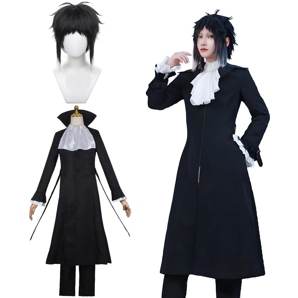 Akutagawa Ryunosuke Cosplay Captain of the Guerrilla Bungo Stray Dogs Cosplay Costume for Cultural and Stage Performances Ryunosuke Wig Size