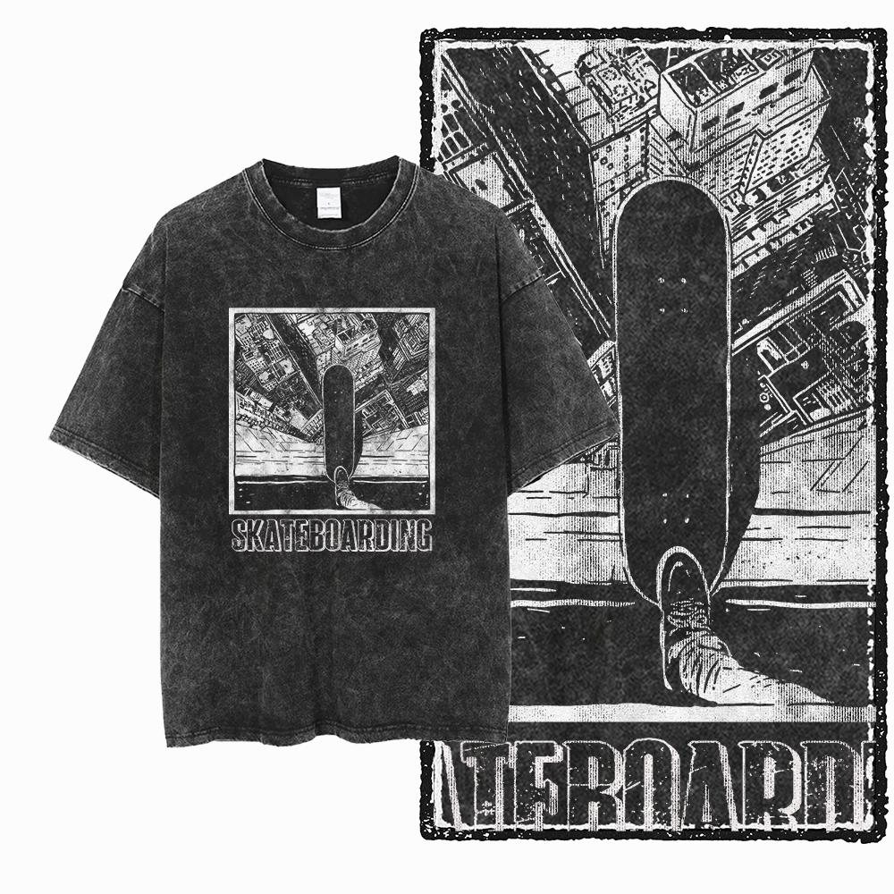 YD SKATE THEME Printed Cotton Acid Washed Graphic Unisex T Shirt Cool SKATEBOARD Streetwear Men Tshirts Big Size Tee for Men
