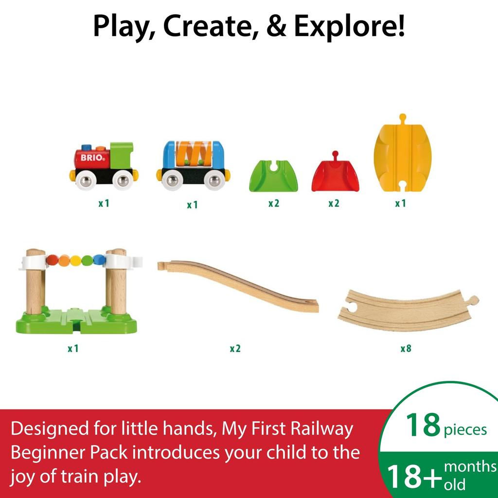 BRIO My First Beginner Set [18-Piece Set] 33727, Ages 18+ [Toy, Wooden Toy, Wooden Rail Set, Gift for Birthdays/Christmas]