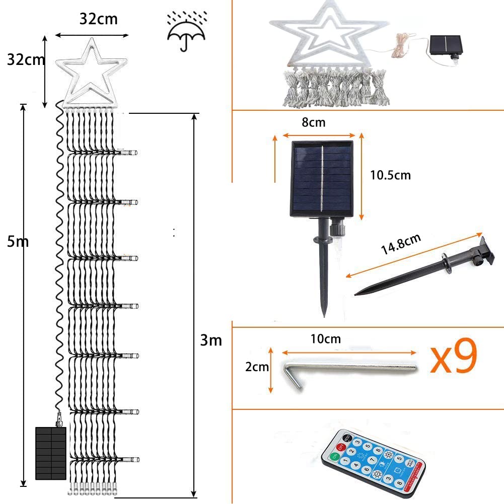 Solar-Powered Curtain Lights, 350 LEDs, 3.5M, 8 Modes, Remote Control, Timer Function, IP44 Waterproof and Rainproof, Ideal for Christmas, DIY Party