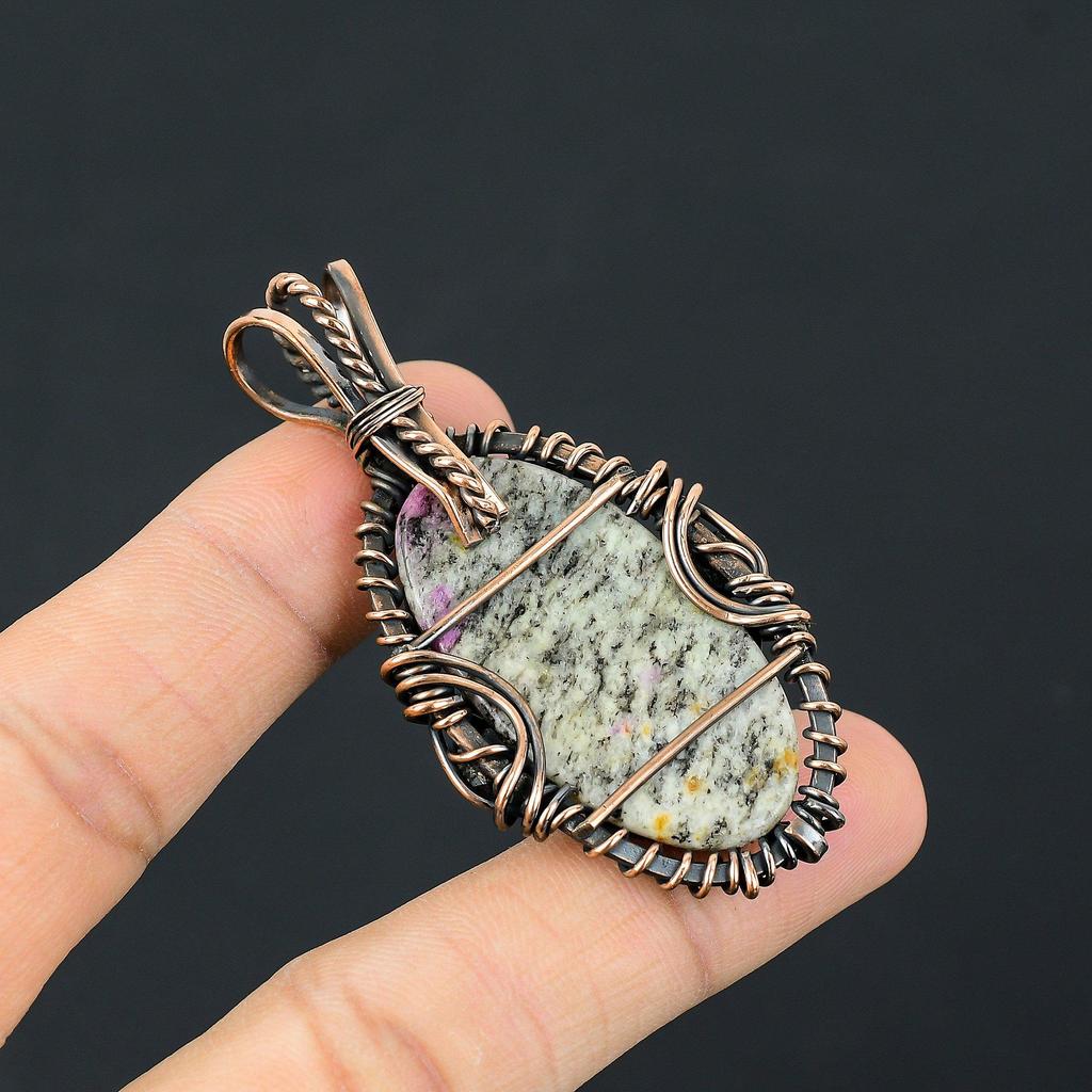 K2 Azurite Pendant, 999 Copper Wire Wrapped Gemstone Jewelry, Handmade Pendant, For Thanksgiving