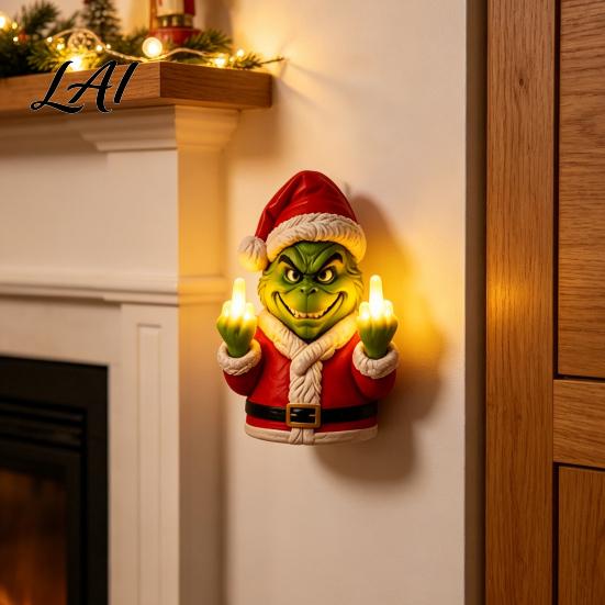Funny Gesture Bedroom Decor Christmas LED Finger Lighted Middle Wall Decor Sculpture Humorous Home Decorations Battery Operated Holiday Decoration