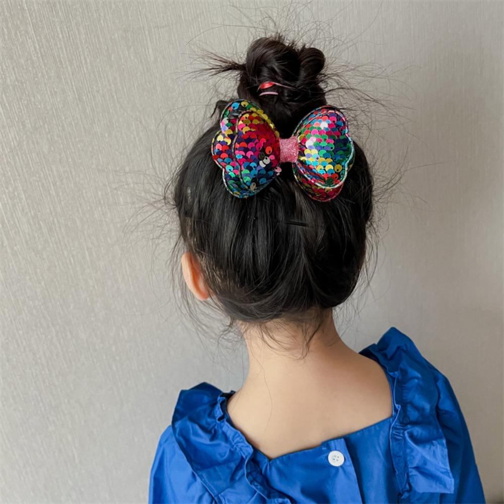 Long Gradient Color Sequin Glitter Big Bow Hair Clips For Girl Kids Cute Kawaii Princess Fairy Hairpin Fashion Accessories