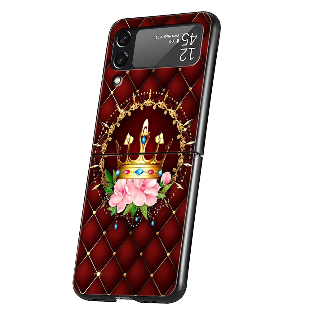 Diamond Crown Hard PC Phone Case For Samsung Galaxy Z Flip 4 5 Black Cover For Galaxy Z Flip 3 Foldable Shockproof Cases Capas
