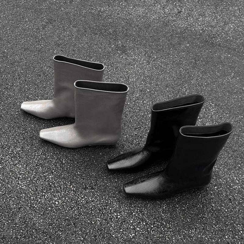 Cowhide version~ autumn and winter new simple square head versatile temperament low heel knight boots women's sleeve medium boots women's