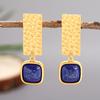 Boho Lapis Lazuli Square Shape Drop Dangle Earrings Retro Style Golden Women'S Jewelry