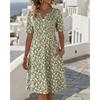 Summer New Floral Print V-neck Short Sleeve Midi Dress for Women, European Style Casual Ladies Dress