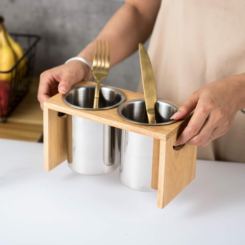 IMEEA Ätpinnar Bestick Bestick Bestick Rostfritt Trä 2 Delar Hållare, Ställ, Hållare, Etui, Stål, Ram,