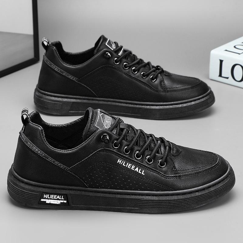 Herrenschuhe Frühling Ein-Pedal Sport- und Freizeitschuhe Business Herren kleine weiße Lederschuhe schwarz wasserdicht Arbeit Tide-Schuhe