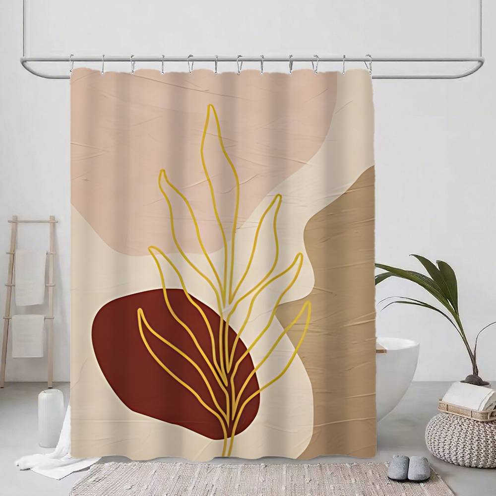Orange Bohemian Leaves Shower Curtain, Bathroom Decorative Shower Curtain, Waterproof Curtain With Hooks