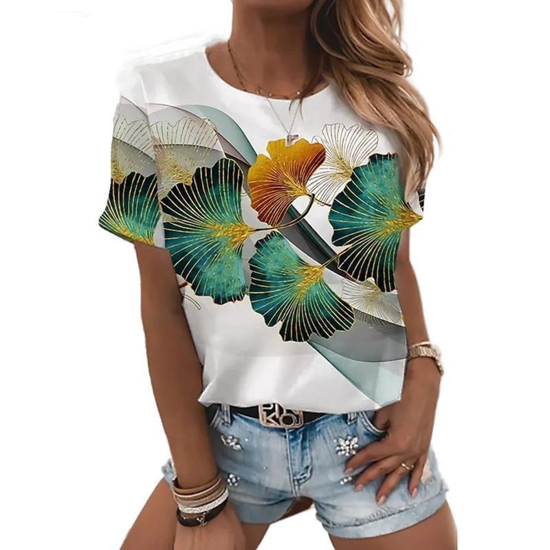 

Women s Floral Flower 3D Printed T-Shirts Summer Women s Round-Neck Short Sleeve T Shirt Harajuku Tees Y2k Top Female Clothing S