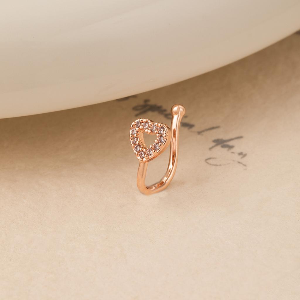 Clipe de Nariz Personalizado em Forma de U Não Perfurado, Piercing de Nariz Joia Folha de Diamante Rosa Simples e Delicado