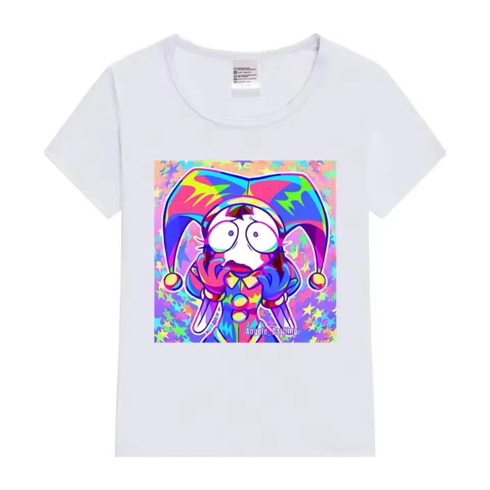 Summer Cotton Children T-Shirts The Amazing Digital Circus Short Sleeve Boy Girl Cartoon Pomni Baby Top Casual Kids Clothes Tees