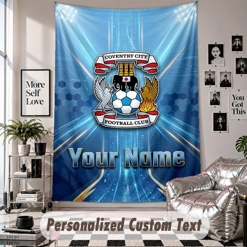 Wall Hanging Tapestry With Custom Name & Text, Coventry City FC Decorative Tapestry For Bedroom