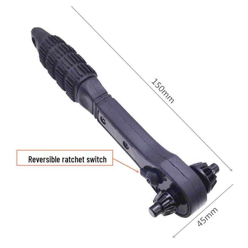 Dual-Purpose Black Ratchet Drill Chuck Key & Wrench (12.7mm & 17.5mm)