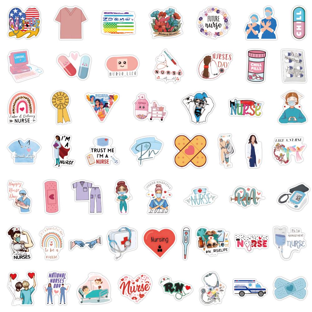 100 Waterproof Nurses' Day Stickers for Notebooks, Luggage & Water Bottles