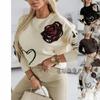 2026 Autumn and Winter Loose Knitted European and American Sweaters Long-sleeved Love Jacquard New Crew Neck Sweater Women