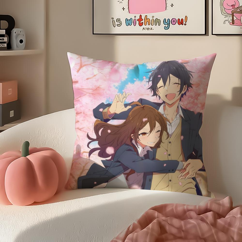 Sweet Romantic Japanese Anime HHorimiya Cushion Cover Pillowcase Short Plush Invisible Zipper Room Sofa Cushion Cover