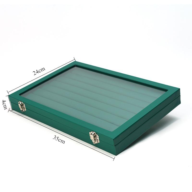 

Exquisite Leather Jewelry Organizer Box Large Capacity Rings Storage Case Transparent Necklace Display Boxes Eardrop Ring Cases зелений