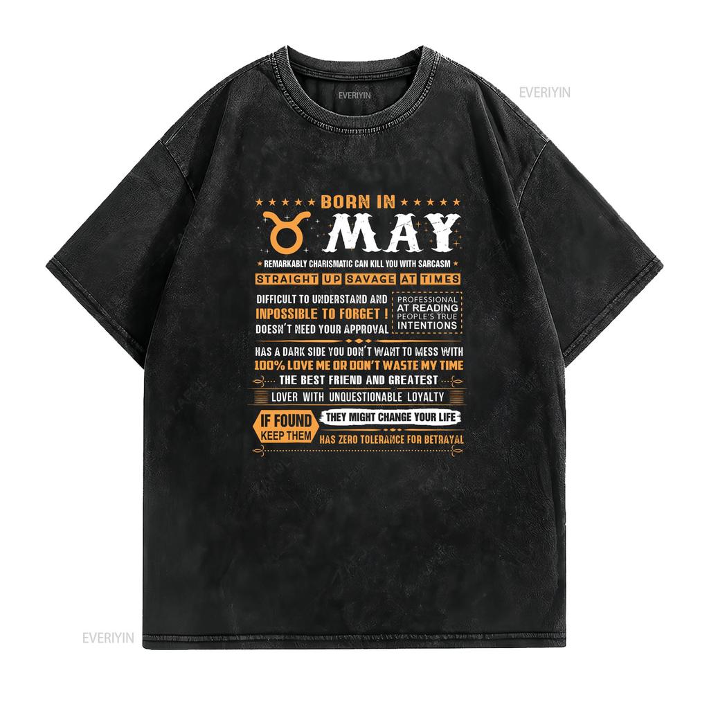 NEW LIMITED May Birthday S Born In Taurus T Shirt Vintage Washed Breathable Casual Graphic Top For Everyday Wear