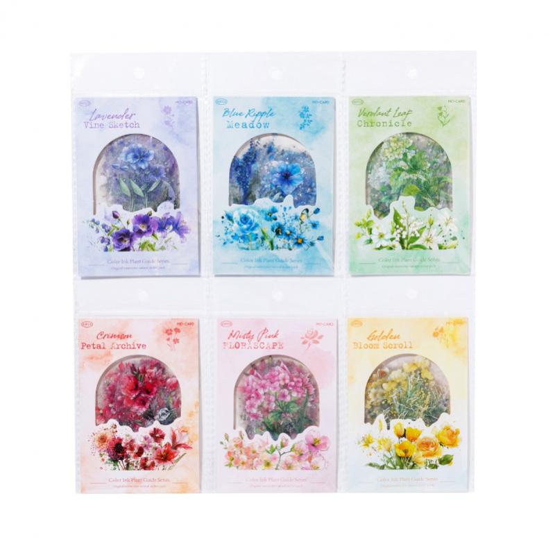 20-Sheet Vibrant Ink Botanical Illustration Stickers, Elegant Floral/Herb Motifs Smooth Surface, Easy to Peel for Handmade Card