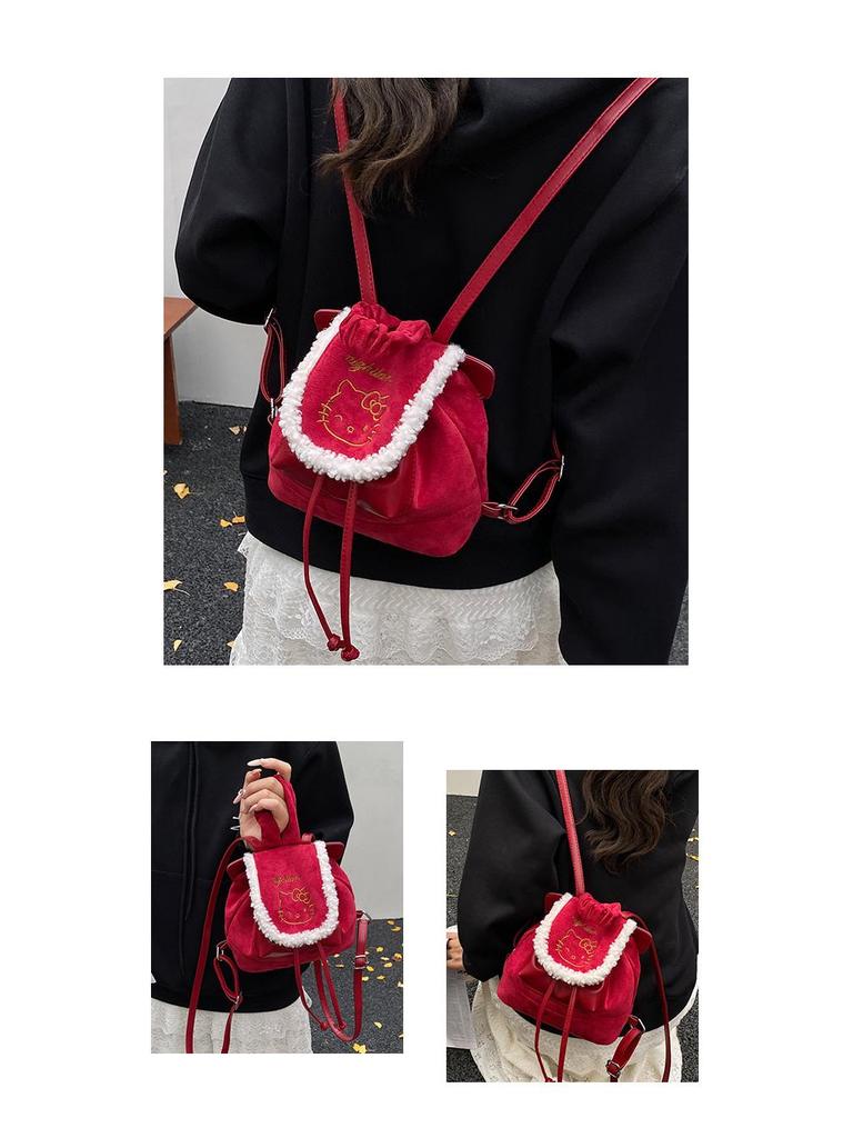 Cartoon Cat Lace Embroidered PU Backpack - Autumn/Winter Fashion Shoulder Bag for Girls