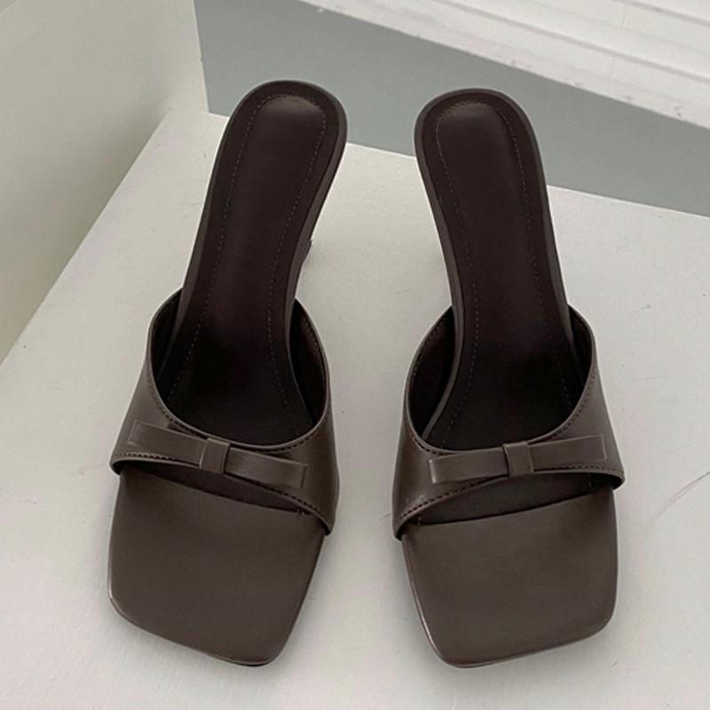 High Quality Solid Leather Women Gladiator Heels Slippers Summer Sandals Outdoor Fashion Open Toe Butterfly -Knot Shoes Flip Flop