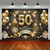 2D flach 1 Stück 50. Geburtstag Party Banner - goldener und schwarzer Polyester Hintergrund Geschenke und glitzernde Dekorationen