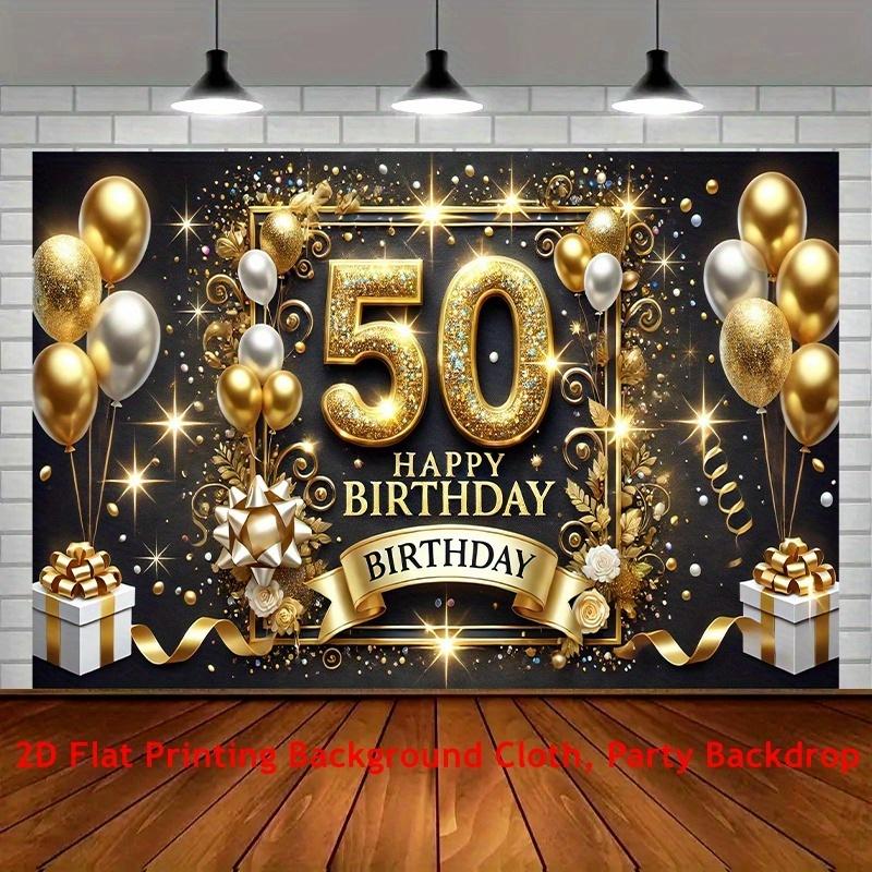 Polyester banner for 50th birthday celebration party, in gold and black, suitable for birthday parties and family celebrations. 100x150cm