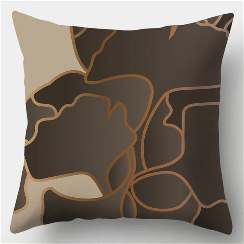 45x45 Simple Abstract Pink Line Leaf Printed Polyester Cushion Cover for Home Living Room Sofa Chair Decorative Pillowcase