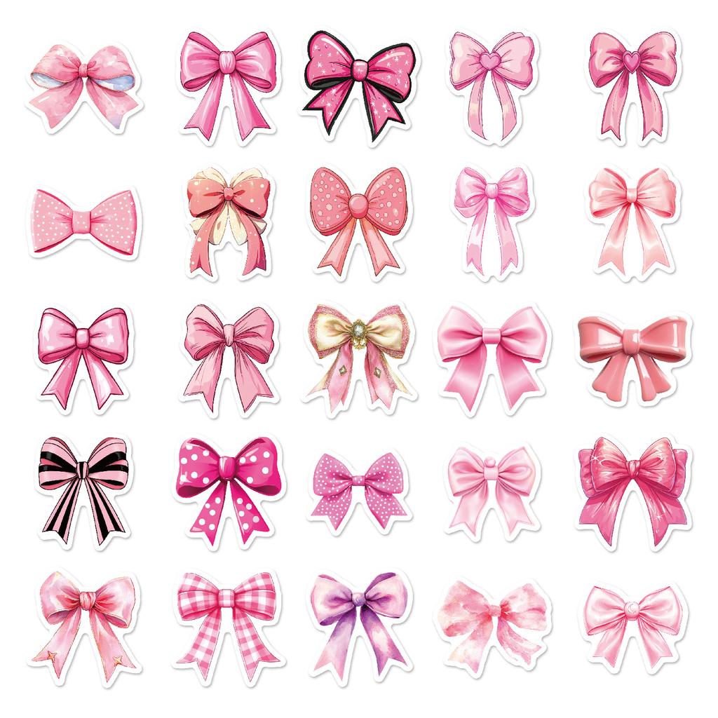 50PCS Barbie Pink Bow Graffiti Stickers, Girlish Heart High-Value Decor Decals for Phone, Luggage & Journal