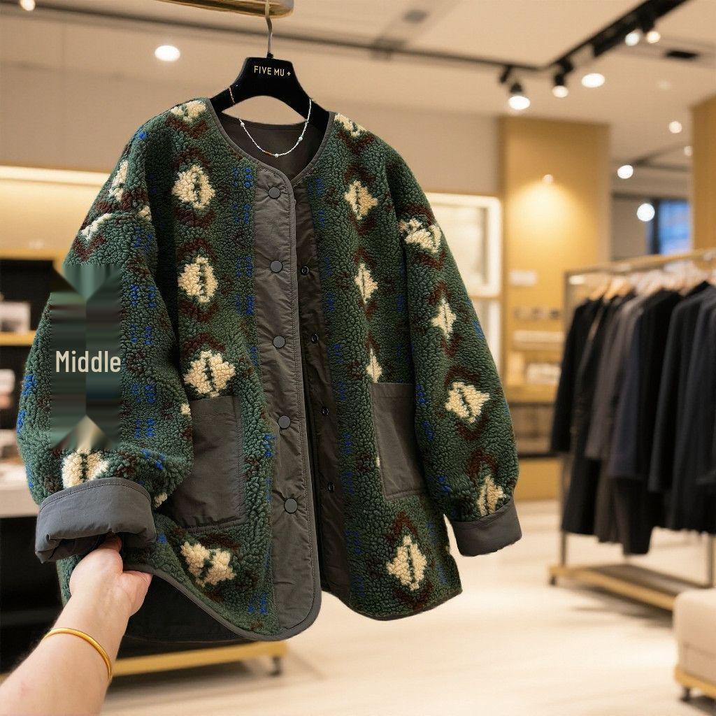 Damen Retro Zweifarbiger Color-Block Kunstlammfellmantel 2025 - Mittellang, Verdickt für Herbst und Winter.