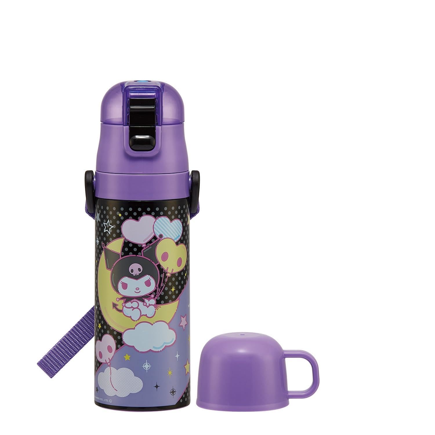 Бутылка для воды Skater 470 мл или 430 мл Sanrio Kuromi, нержавеющая сталь, спортивная, детская, 2-сторонняя, (Прямое питье) (Питьё из чашки), Дизайн, Сталь, Изолированный,