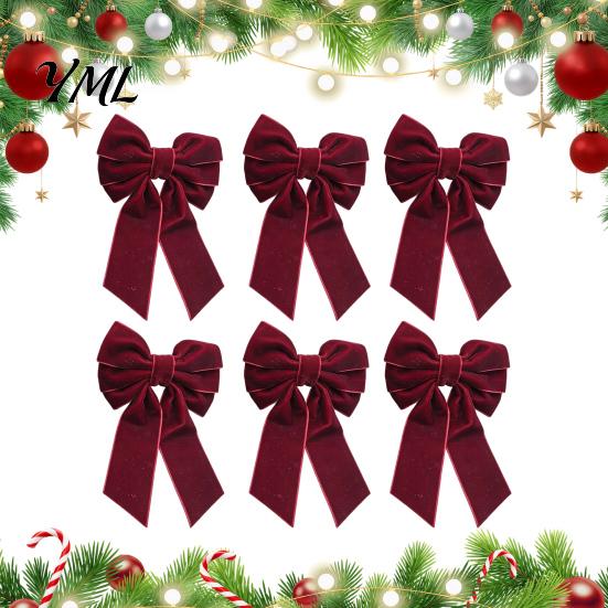 Klassieke Kerst Tafeldecoraties 6 Stuks Fluwelen Strik Servetringen, Stofhouders, Rode Elegante Retro Decoraties Groene Ringen voor Diner Feestdagen