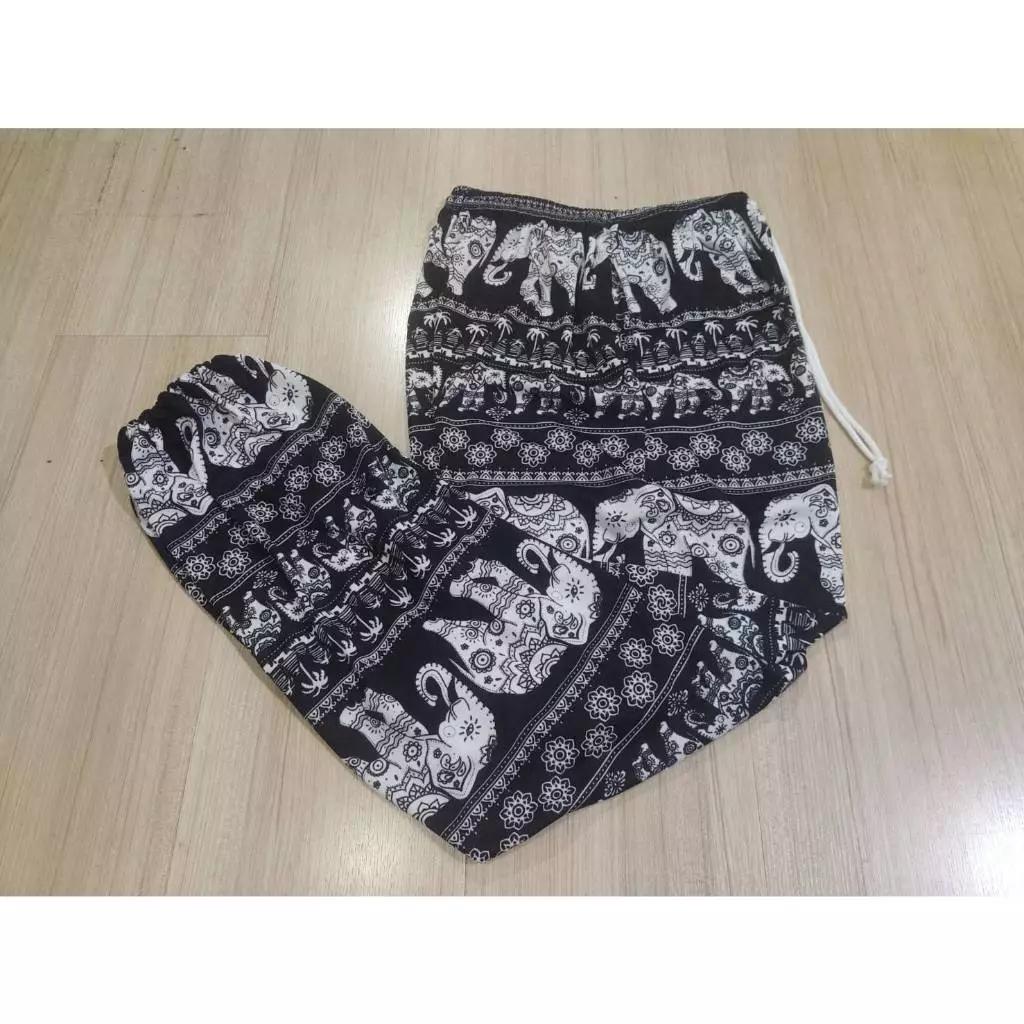 Elephant Pants Women Men Unisex Print Thailand Casual Streetwear Beach Bohemian Retro Vintage Adjustable Elastic Waist Rope Strap Loose Legs