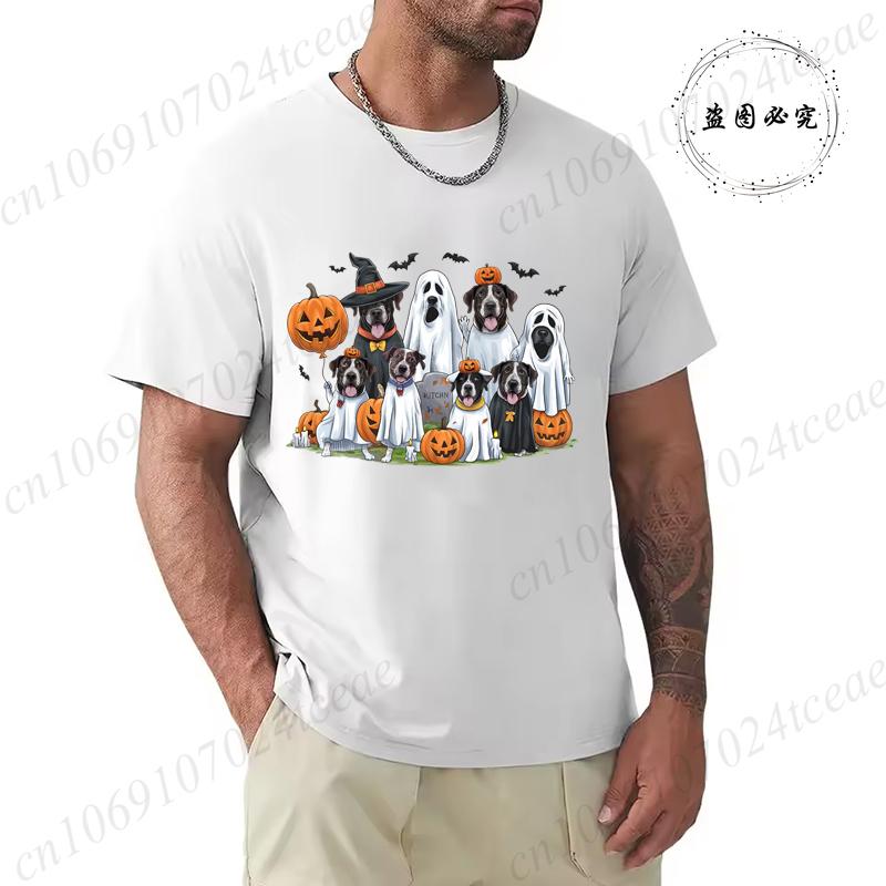 Halloween Spooky Ghost Dog Graphic T-Shirt Men Women Graphic T-Shirt Casual Short Sleeves Tops Spooky Season Print Clothing