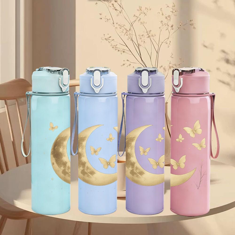 1PC Moon Star Cloud Silhouette Art 750ml Color Plastic Sports Water Bottle Leakproof Flip Straw Lid Suitable for Sports Office Home Use
