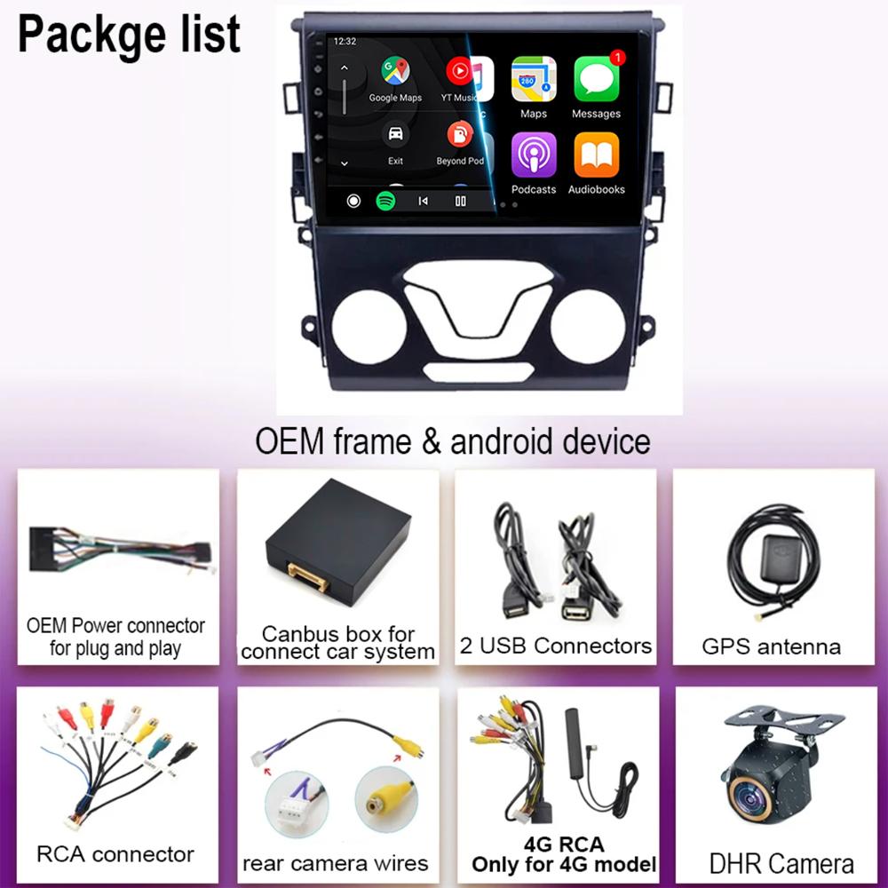Car Radio Android 14 Carplay Auto 4G WIFI GPS For Ford Mondeo 5 Fusion 2012-2019 Multimedia Player Video Stereo Head Unit 2din