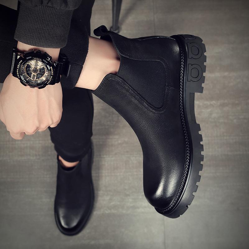 Fashion Men Luxury Fashion Chelsea Boots Black Trendy Original Leather Shoes Cowboy Spring Autumn Boot Handsome Platform Ankle Botas Man