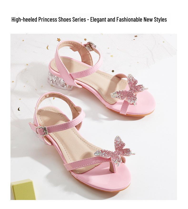 2025 Pink Bow Chunky Heel Open Toe Sandals for Girls